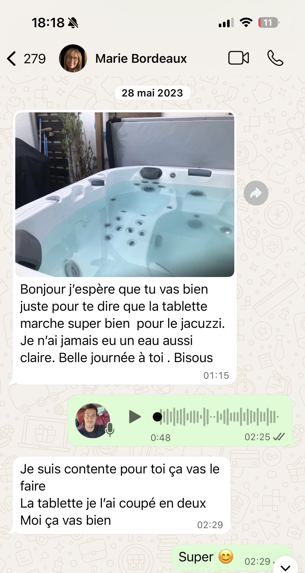 Deuxième témoignage client concernant Clean Water Tab pour spa